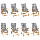 vidaXL 8 db dönthető tömör tíkfa kerti szék párnákkal