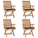 vidaXL 4 db összecsukható tömör tíkfa kerti szék párnákkal