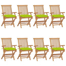 vidaXL 8 db tömör tíkfa kerti szék élénkzöld párnával