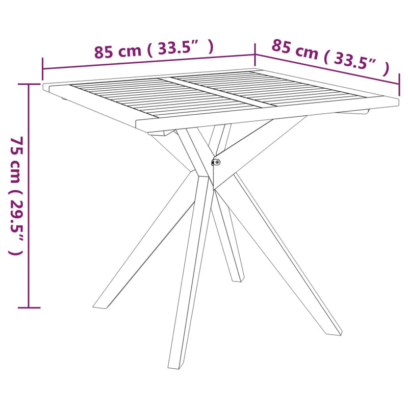 vidaXL tömör akácfa kerti asztal 85 x 85 x 75 cm