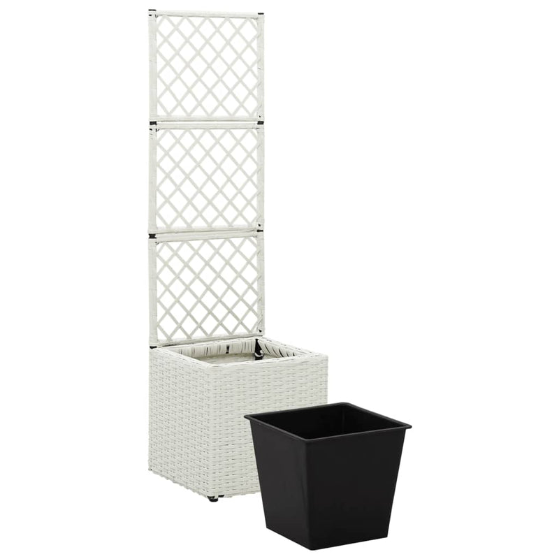 vidaXL fehér rácsos polyrattan magaságyás 1 kaspóval 30 x 30 x 107 cm