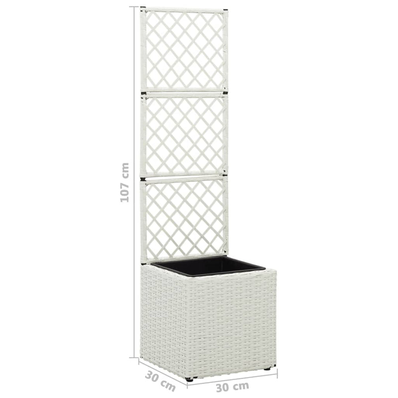 vidaXL fehér rácsos polyrattan magaságyás 1 kaspóval 30 x 30 x 107 cm