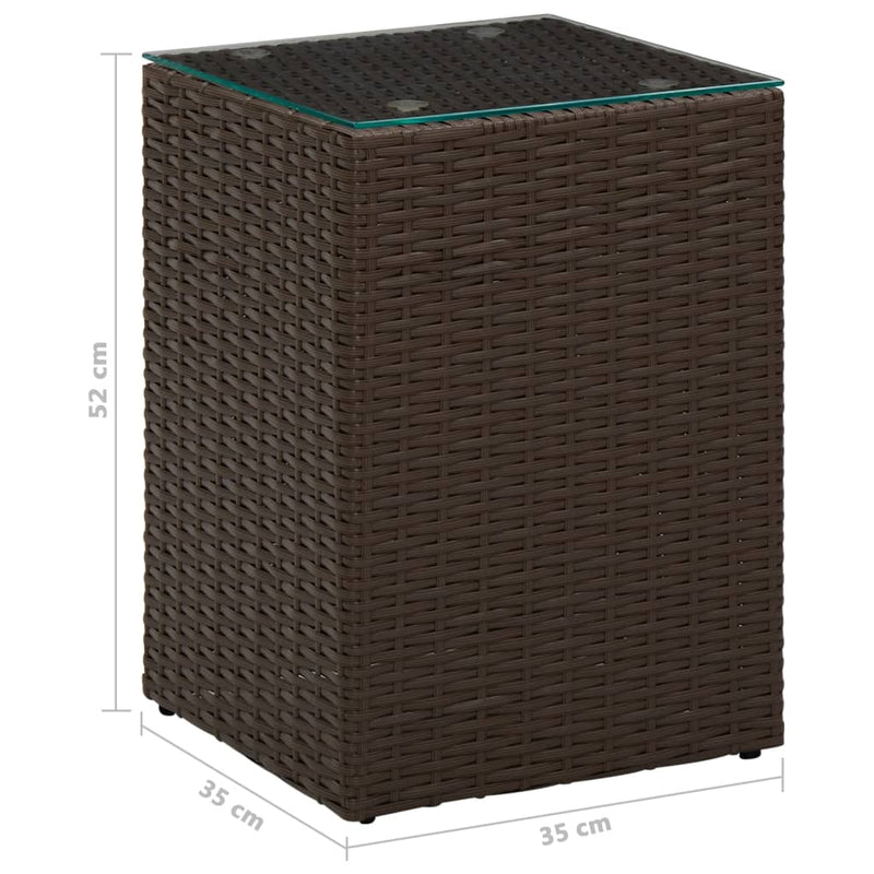 vidaXL barna polyrattan kisasztal üveg asztallappal 35 x 35 x 52 cm