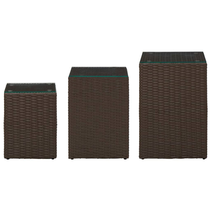 vidaXL 3 db barna polyrattan kisasztal üveg asztallappal