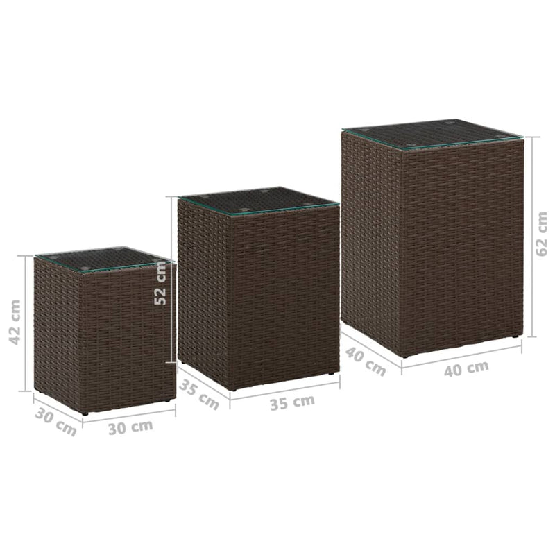 vidaXL 3 db barna polyrattan kisasztal üveg asztallappal