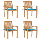 vidaXL 4 db rakásolható tömör tíkfa kerti szék párnákkal