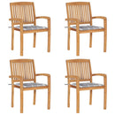 vidaXL 4 db rakásolható tömör tíkfa kerti szék párnákkal