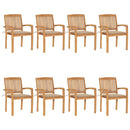 vidaXL 8 db rakásolható tömör tíkfa kerti szék párnákkal