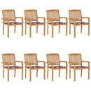 vidaXL 8 db rakásolható tömör tíkfa kerti szék párnákkal