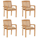 vidaXL 4 db rakásolható tömör tíkfa kerti szék párnákkal