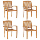 vidaXL 4 db rakásolható tömör tíkfa kerti szék párnákkal
