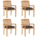 vidaXL 4 db rakásolható tömör tíkfa kerti szék párnákkal