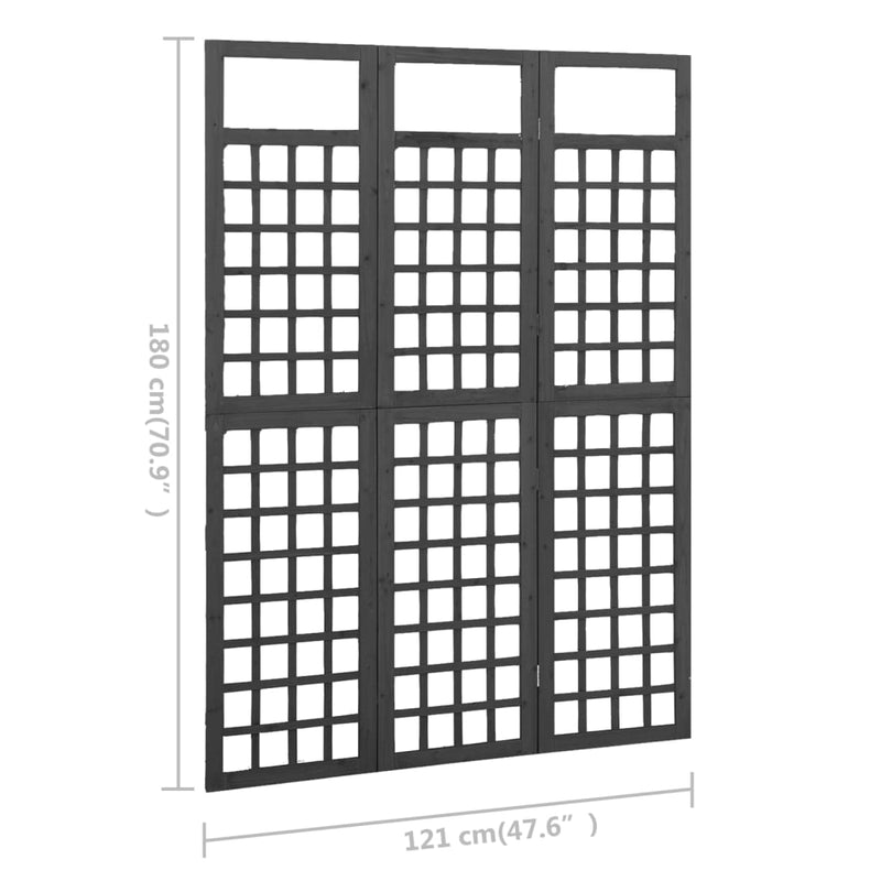vidaXL 3 paneles fekete tömör fenyő térelválasztó/lugasrács 121x180 cm
