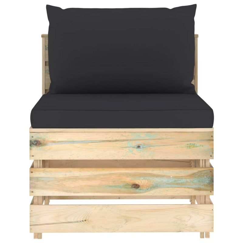 vidaXL zöld impregnált fa elemes középső kanapé párnákkal