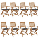 vidaXL 8 db összecsukható tömör akácfa kerti szék párnákkal