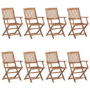 vidaXL 8 db összecsukható tömör akácfa kerti szék párnákkal