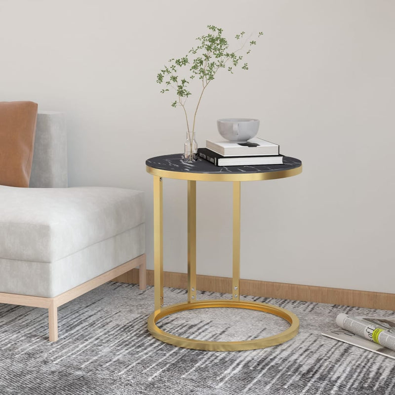vidaXL arany és fekete márvány edzett üveg kisasztal 45 cm