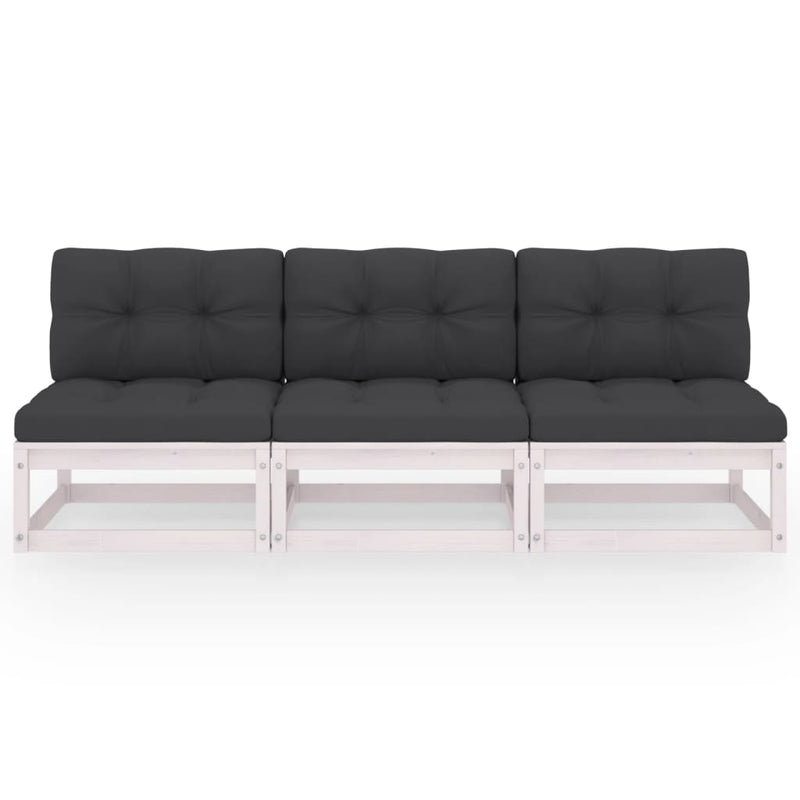 vidaXL háromszemélyes tömör fenyőfa kanapé párnákkal