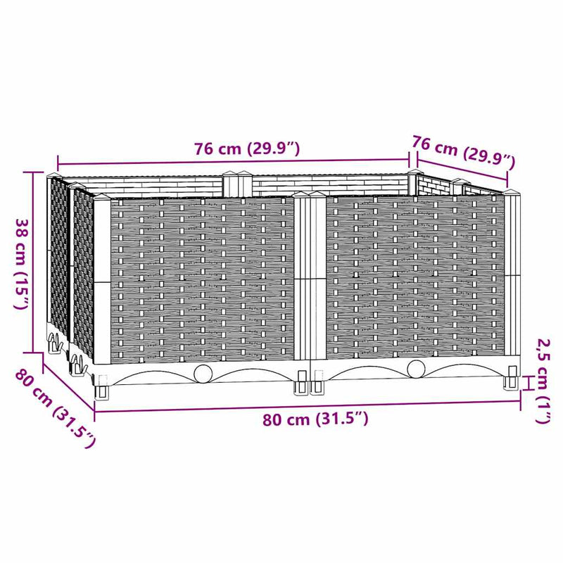 vidaXL polipropilén magaságyás 80 x 80 x 38 cm
