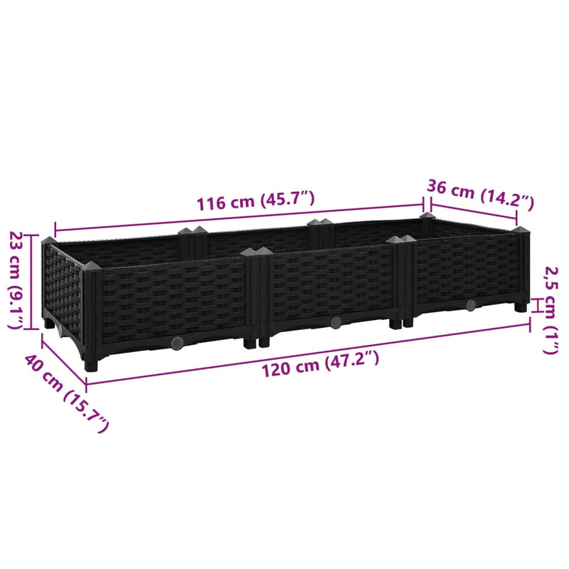 vidaXL polipropilén magaságyás 120 x 40 x 23 cm