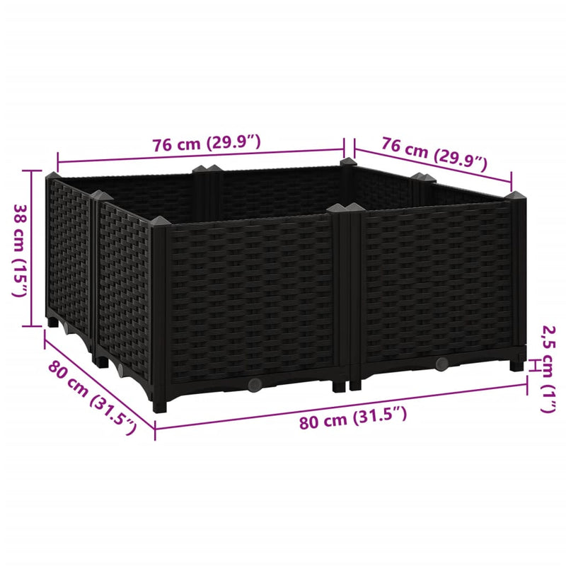 vidaXL polipropilén magaságyás 80 x 80 x 38 cm