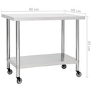 vidaXL rozsdamentes acél konyhai munkaasztal kerekekkel 80x60x85 cm