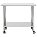 vidaXL rozsdamentes acél konyhai munkaasztal kerekekkel 100x30x85 cm