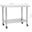 vidaXL rozsdamentes acél konyhai munkaasztal kerekekkel 100x45x85 cm