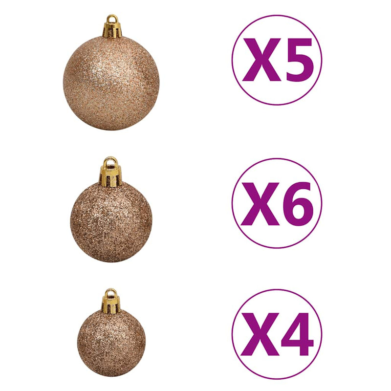 vidaXL fehér megvilágított fél műkarácsonyfa gömb szettel 120 cm