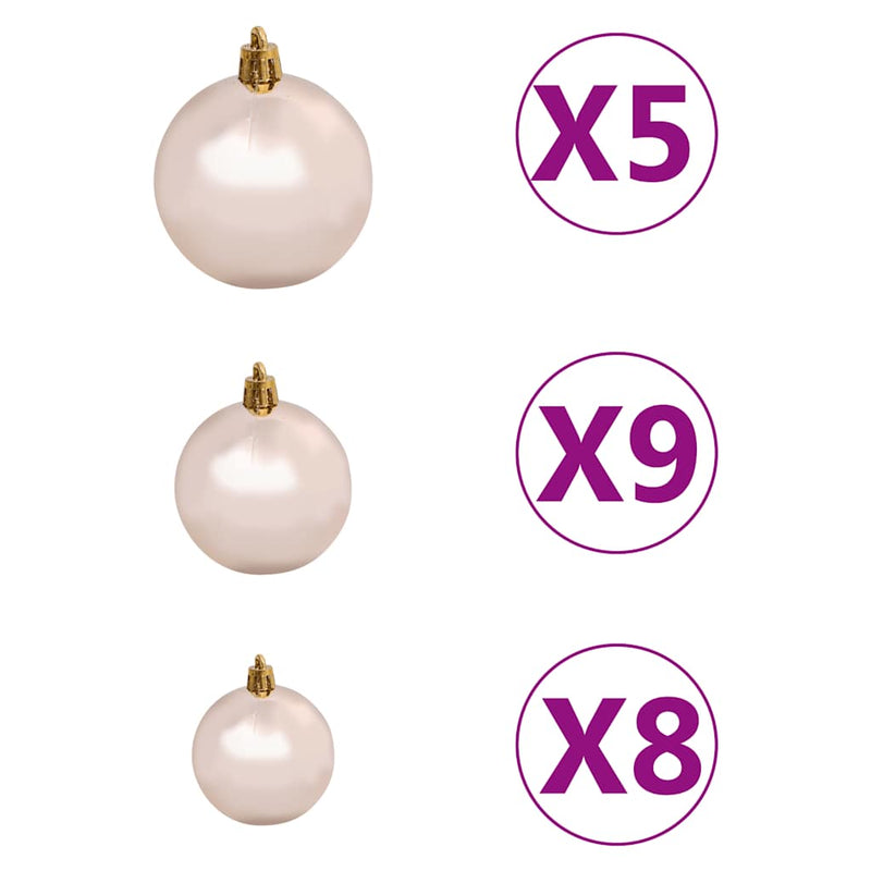 vidaXL fehér megvilágított fél műkarácsonyfa gömb szettel 120 cm