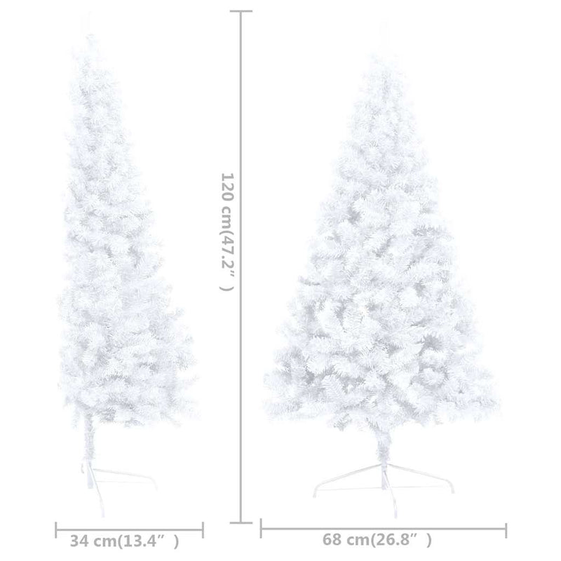 vidaXL fehér megvilágított fél műkarácsonyfa gömb szettel 120 cm