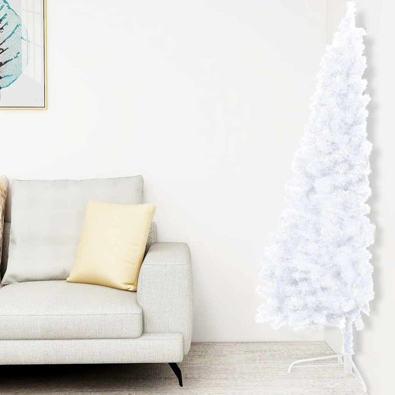vidaXL fehér megvilágított fél műkarácsonyfa gömb szettel 120 cm
