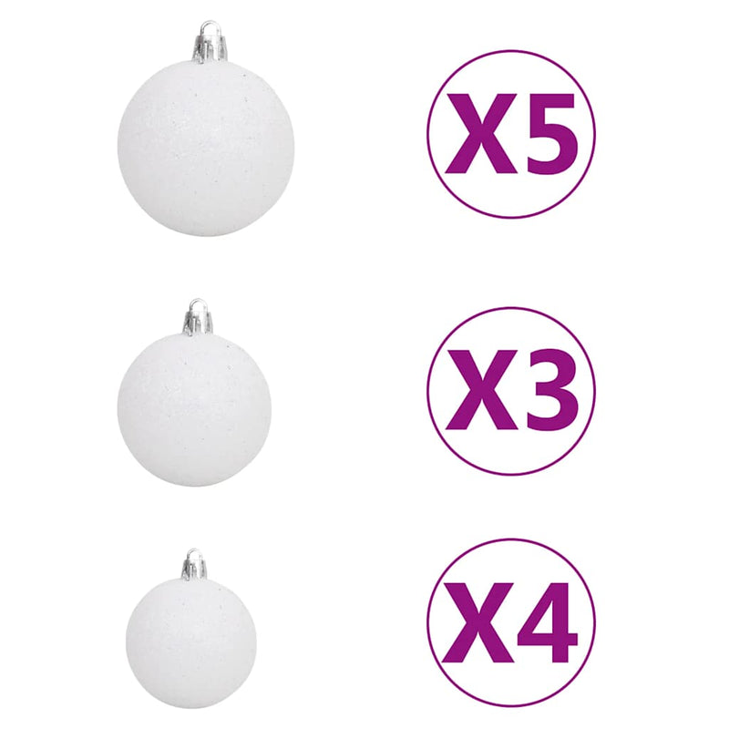 vidaXL fehér megvilágított fél műkarácsonyfa gömb szettel 120 cm