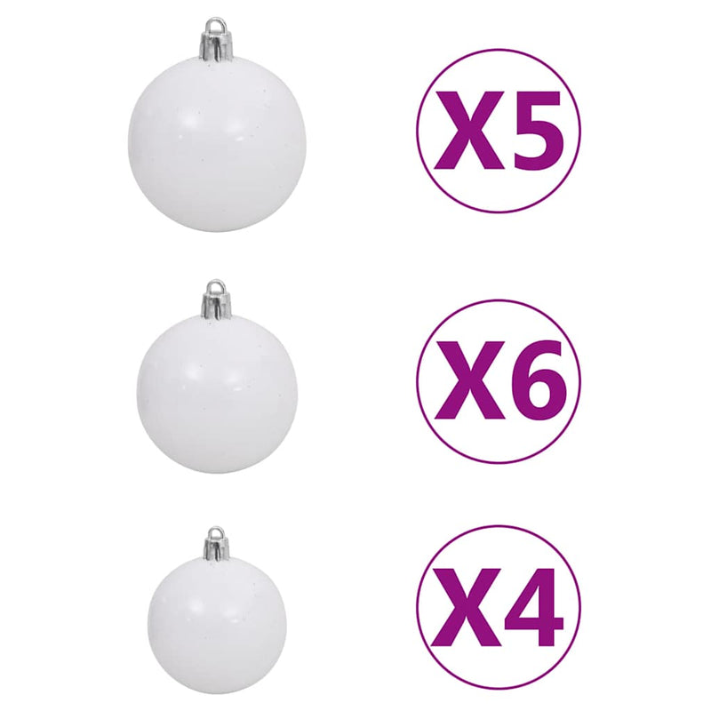 vidaXL fehér megvilágított fél műkarácsonyfa gömb szettel 120 cm