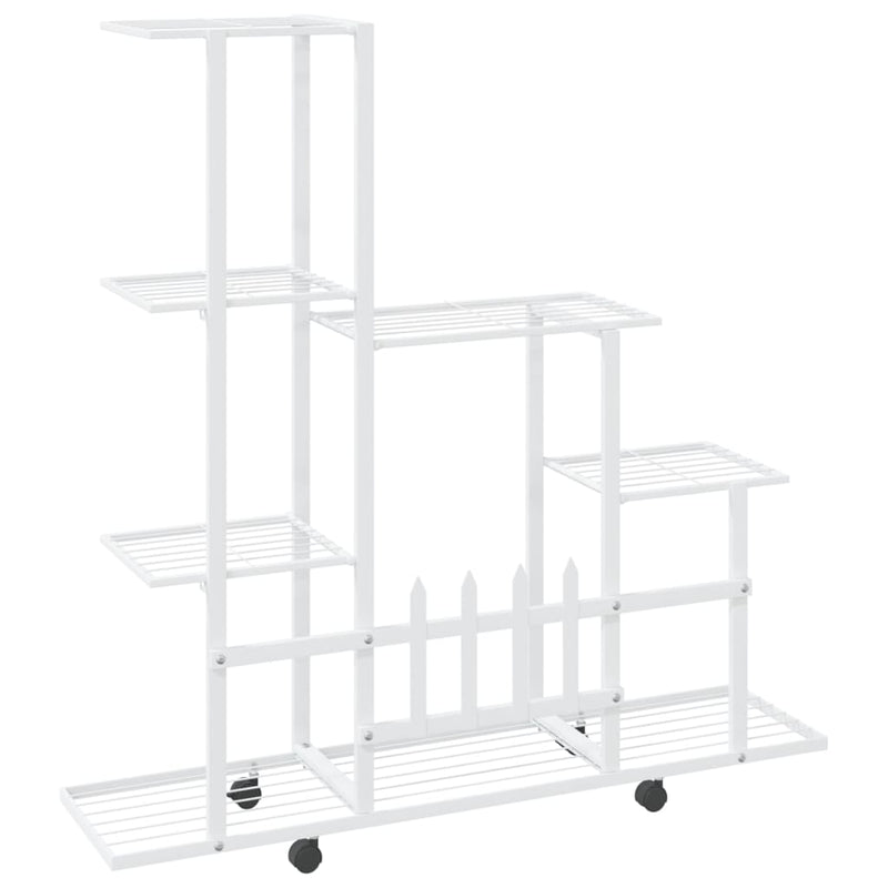 vidaXL fehér acél virágtartó állvány kerékkel 94,5 x 25 x 92,5 cm