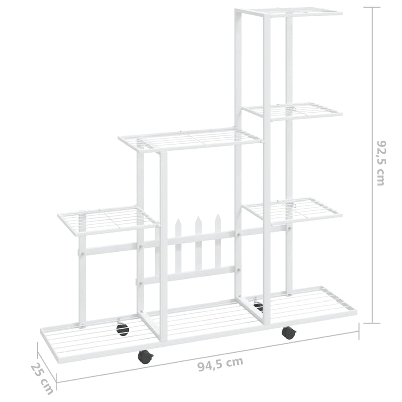 vidaXL fehér acél virágtartó állvány kerékkel 94,5 x 25 x 92,5 cm