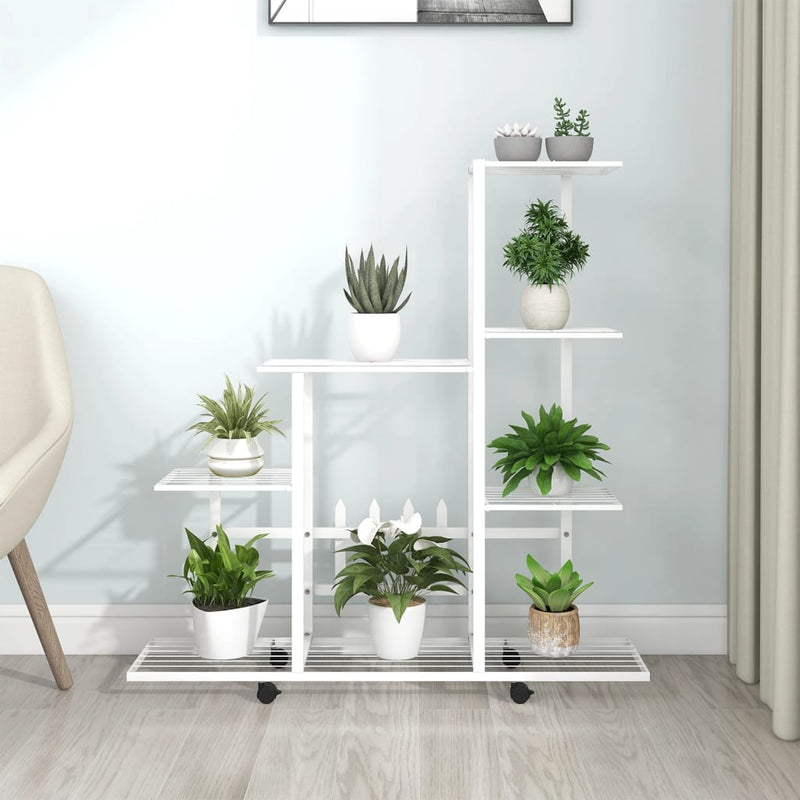 vidaXL fehér acél virágtartó állvány kerékkel 94,5 x 25 x 92,5 cm