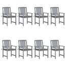 vidaXL 8 db szürke tömör akácfa kerti szék párnákkal
