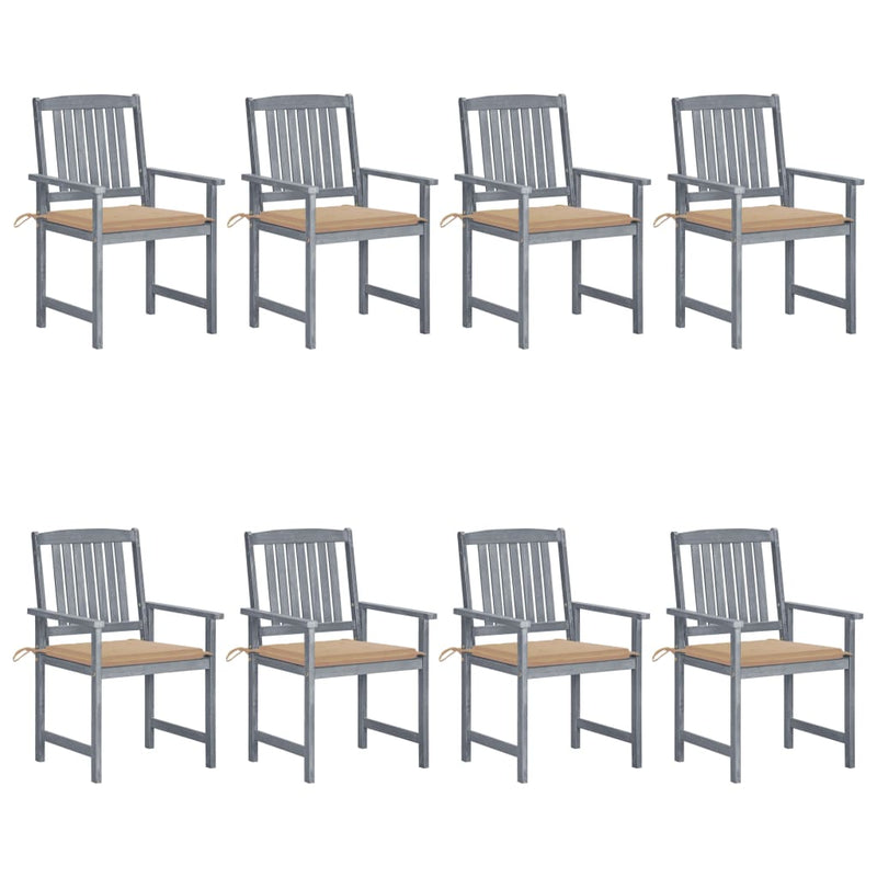 vidaXL 8 db szürke tömör akácfa kerti szék párnákkal
