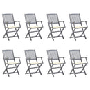 vidaXL 8 db összecsukható tömör akácfa kerti szék párnákkal