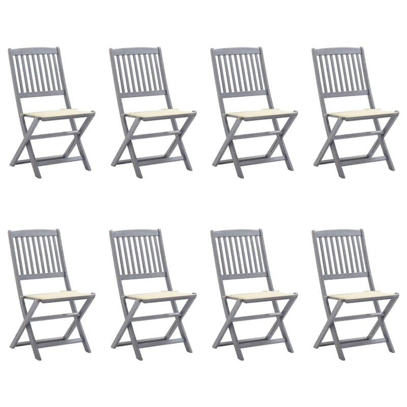 vidaXL 8 db összecsukható tömör akácfa kerti szék párnákkal