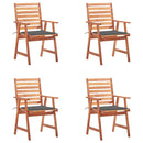 vidaXL 4 darab tömör akácfa kültéri étkezőszék párnával