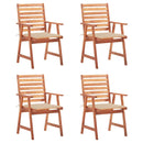 vidaXL 4 darab tömör akácfa kültéri étkezőszék párnával