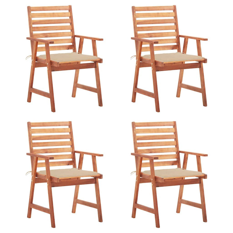 vidaXL 4 darab tömör akácfa kültéri étkezőszék párnával