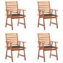 vidaXL 4 darab tömör akácfa kültéri étkezőszék párnával