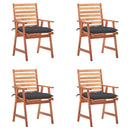 vidaXL 4 darab tömör akácfa kültéri étkezőszék párnával