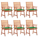 vidaXL 6 db tömör akácfa kültéri étkezőszék párnával