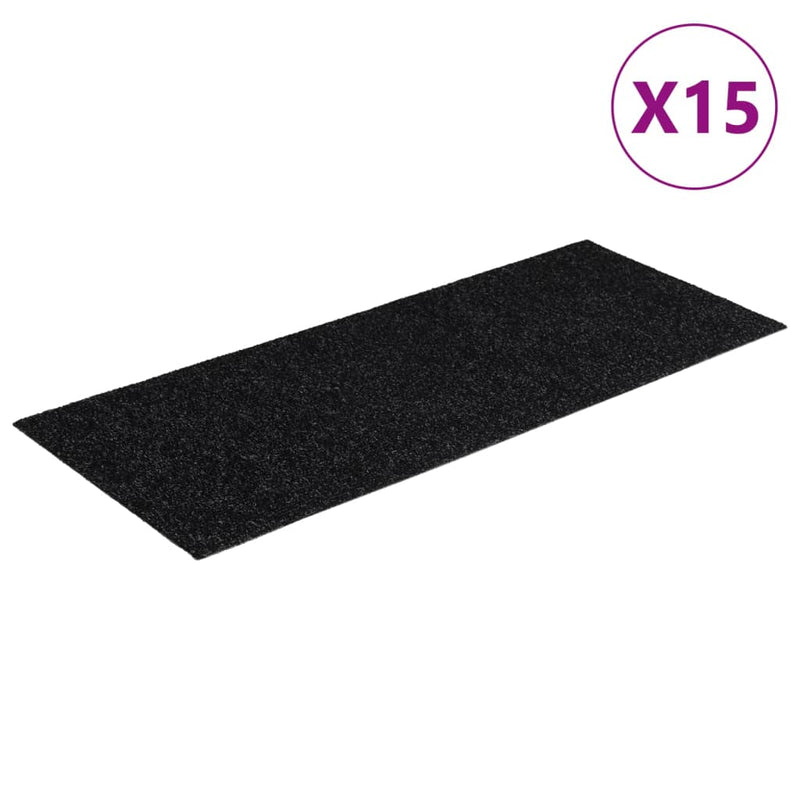 vidaXL 15 db fekete négyszögletes öntapadó lépcsőszőnyeg 60 x 25 cm