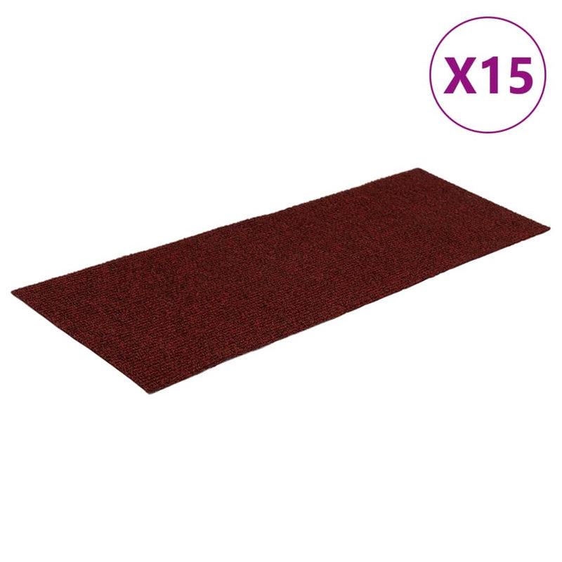 vidaXL 15 db piros négyszögletes öntapadó lépcsőszőnyeg 60 x 25 cm