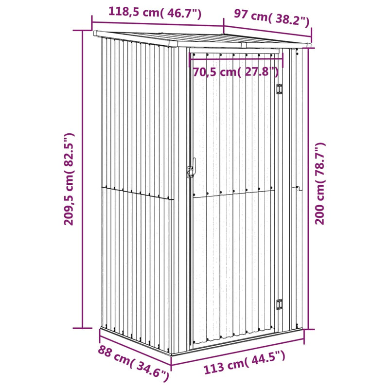 vidaXL zöld horganyzott acél kerti fészer 118,5 x 97 x 209,5 cm